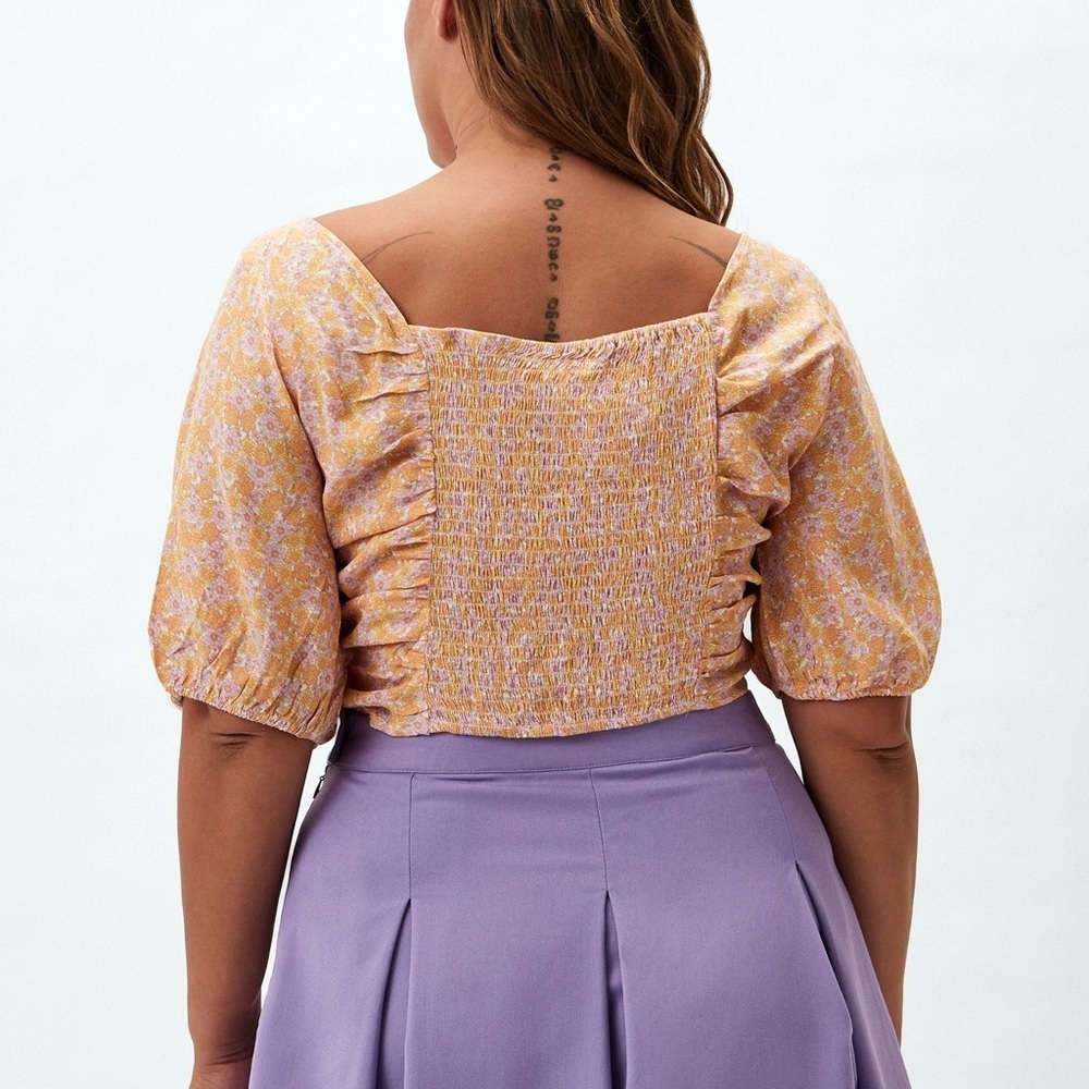 H&M Ruched Floral Puff-Sleeve Top – Size L - Picture 4 of 15